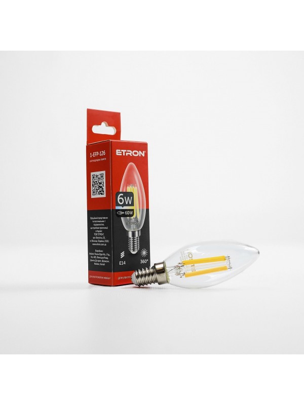 Лампа світлодіодна ETRON Filament 1-EFP-126 С37 6W 4200К E14