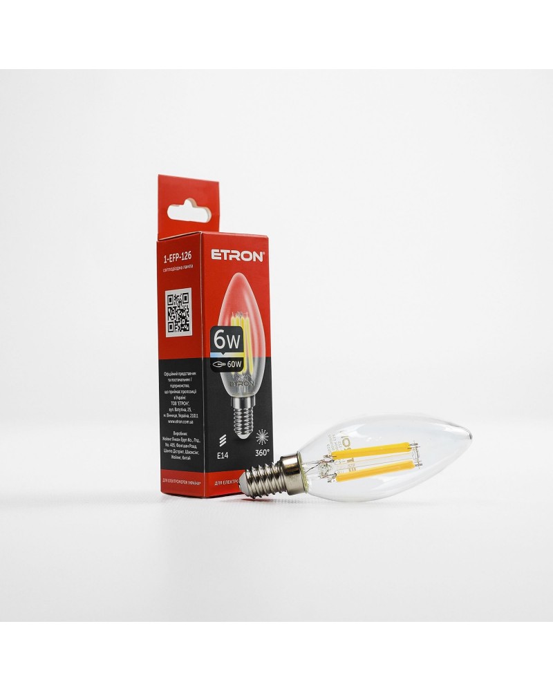 Лампа світлодіодна ETRON Filament 1-EFP-126 С37 6W 4200К E14