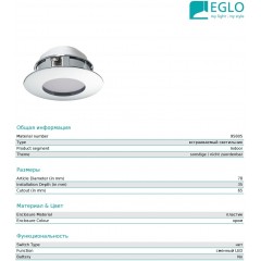 Точковий врізний світильник Eglo 95805 Pineda