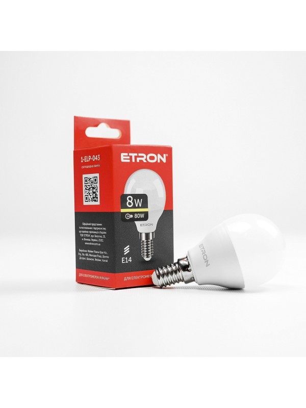 Лампа світлодіодна ETRON Light 1-ELP-043 G45 8W 3000K E14