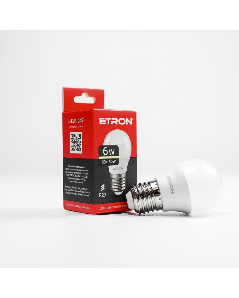 Лампа світлодіодна ETRON Light 1-ELP-045 G45 6W 3000K E27