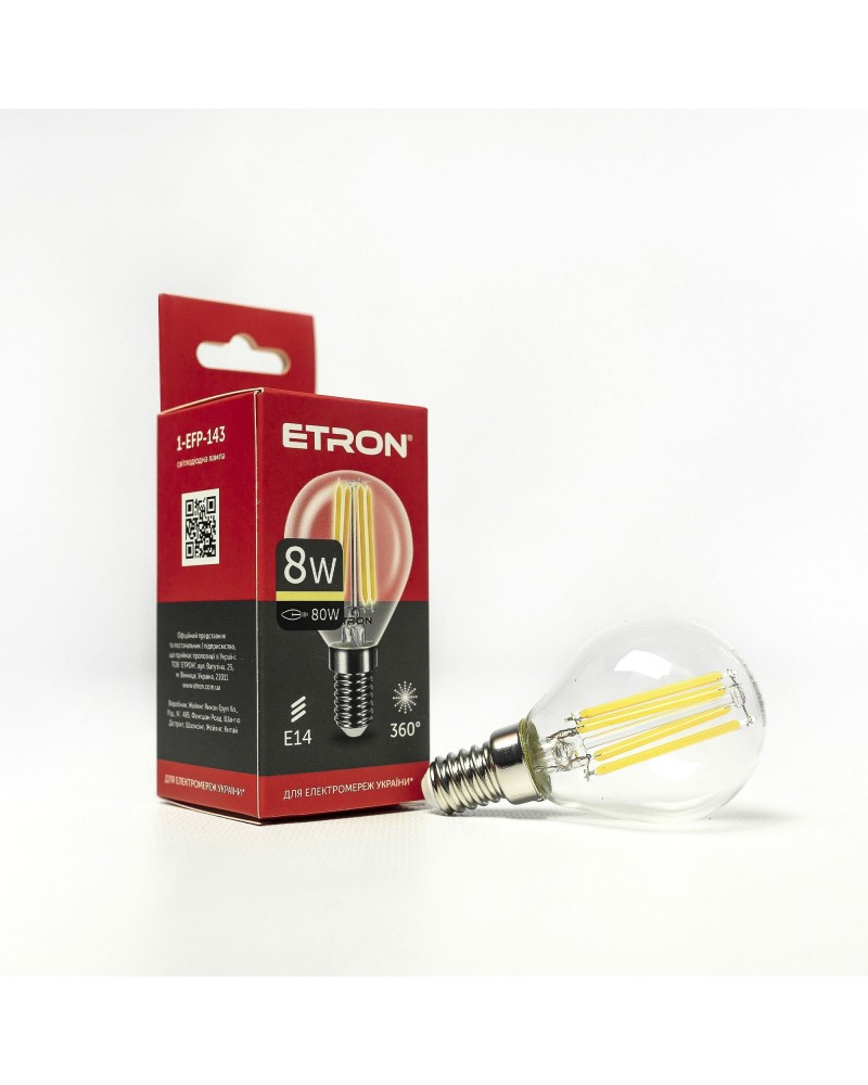Лампа світлодіодна ETRON Filament 1-EFP-143 G45 8W 3000K E14