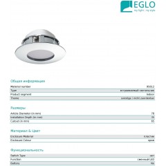 Точковий врізний світильник Eglo 95812 Pineda