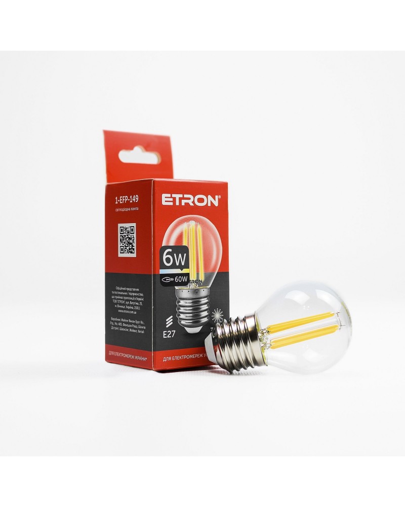 Лампа світлодіодна ETRON Filament 1-EFP-149 G45 6W 3000K E27