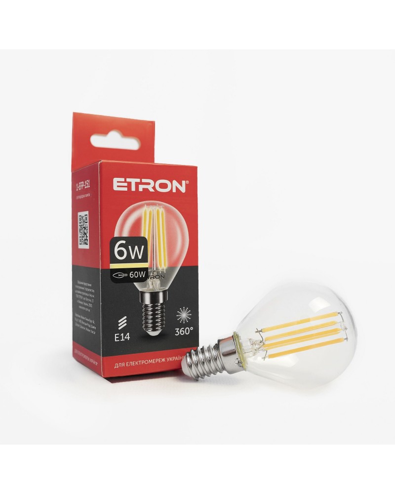 Лампа світлодіодна ETRON Filament 1-EFP-151 G45 6W 3000K E14