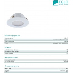 Точковий врізний світильник Eglo 95817 Pineda