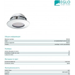 Точковий врізний світильник Eglo 95818 Pineda