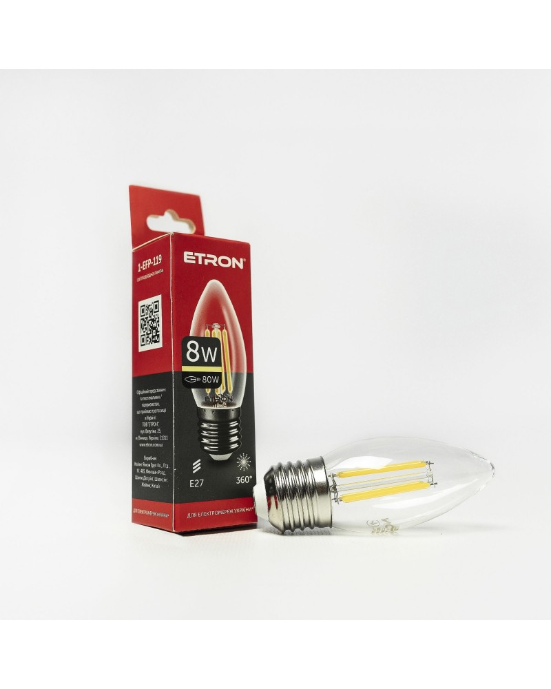 Лампа світлодіодна ETRON Filament 1-EFP-119 С37 8W 3000K E27