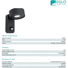 Настінний вуличний світильник Eglo 98738 Palosco