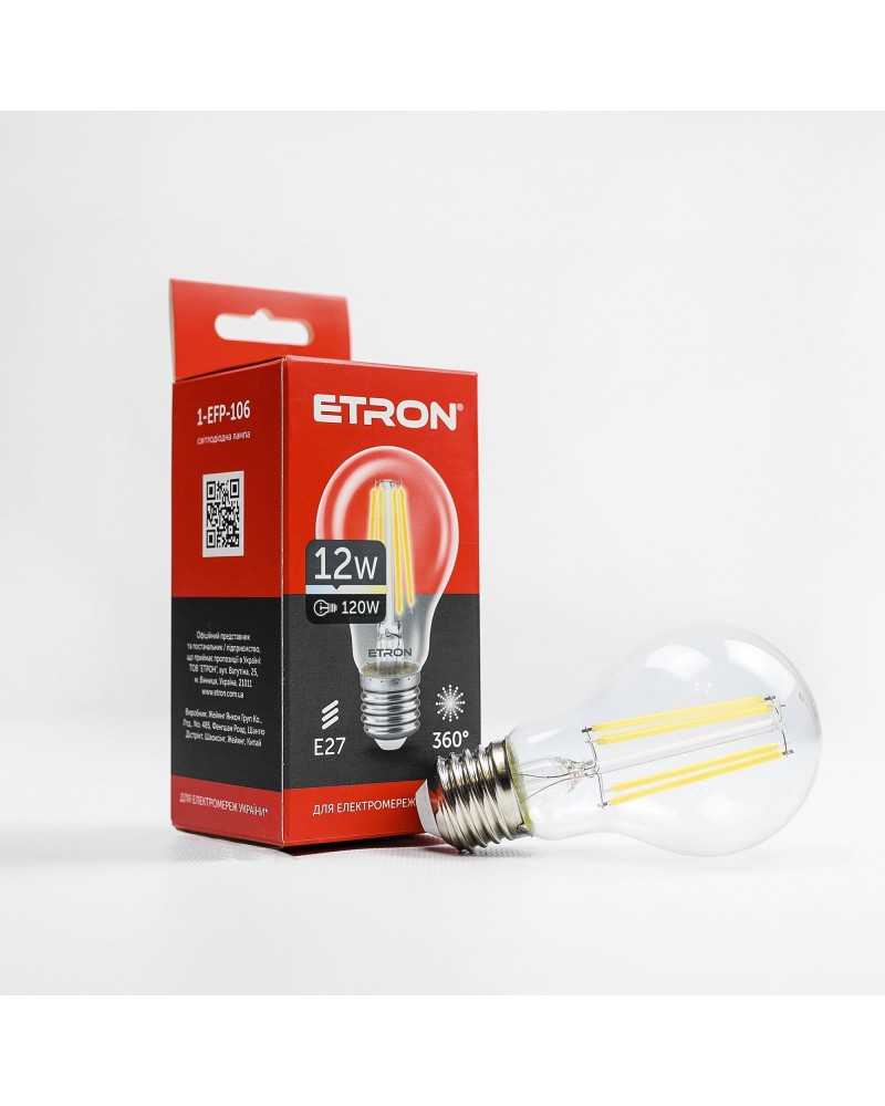 Лампа світлодіодна ETRON Filament 1-EFP-106 A60 12W 4200K E27