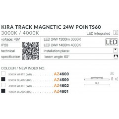 Світильник для магнітної системи Azzardo AZ4602 KIRA TRACK MAGNETIC 24W POINTS60 4000K WH