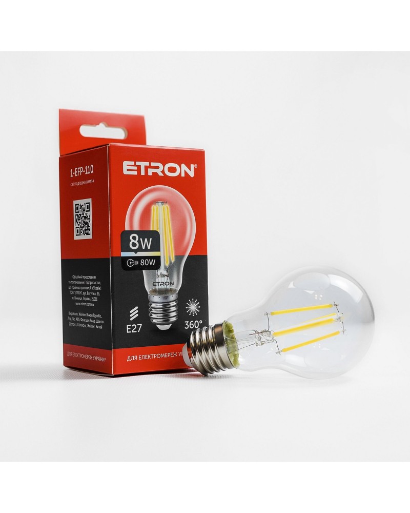 Лампа світлодіодна ETRON Filament 1-EFP-110 A60 8W 4200K E27