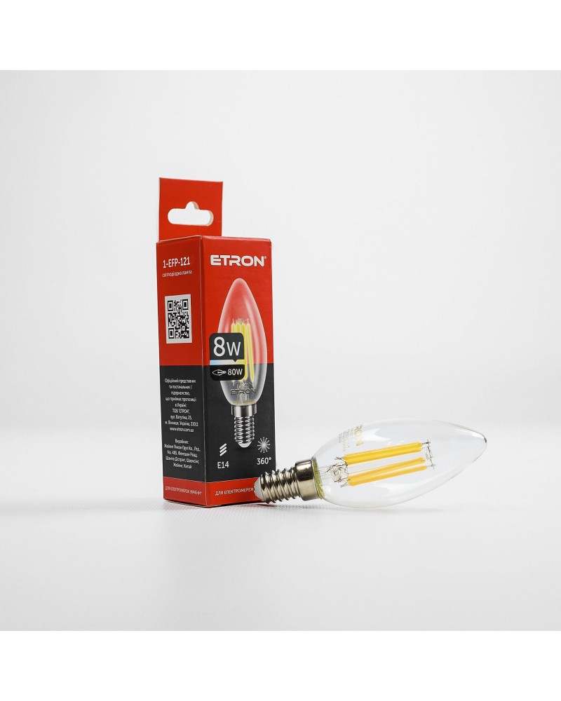 Лампа світлодіодна ETRON Filament 1-EFP-121 С37 8W 3000K E14