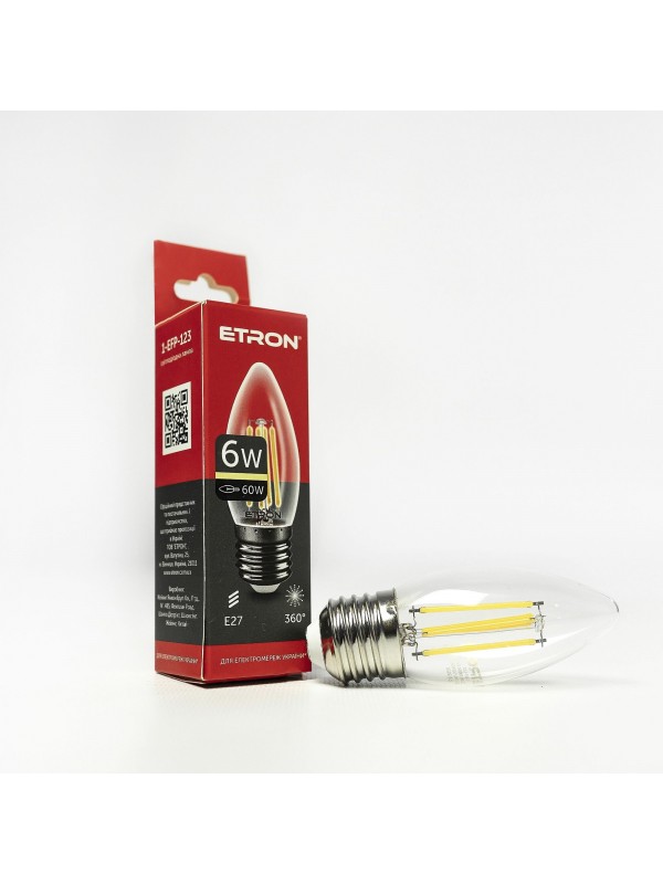 Лампа світлодіодна ETRON Filament 1-EFP-123 С37 6W 3000K E27
