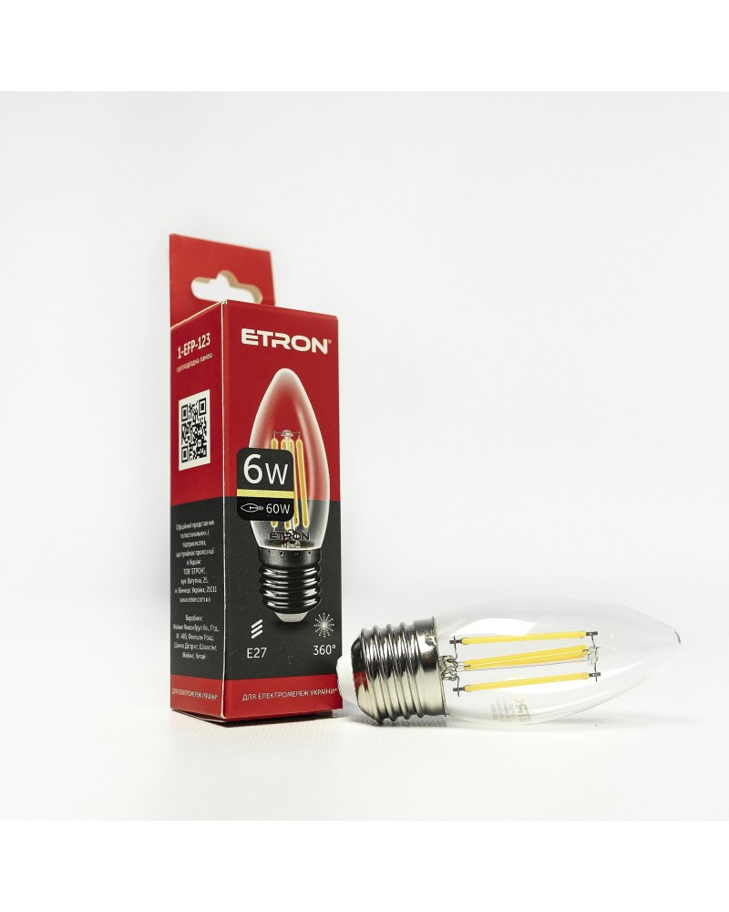 Лампа світлодіодна ETRON Filament 1-EFP-123 С37 6W 3000K E27
