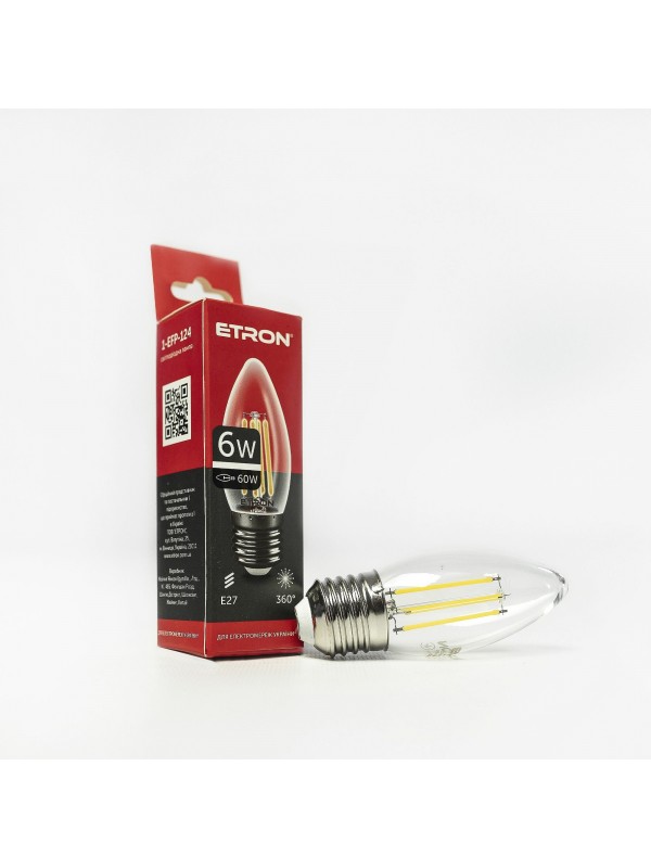 Лампа світлодіодна ETRON Filament 1-EFP-124 С37 6W 4200K E27
